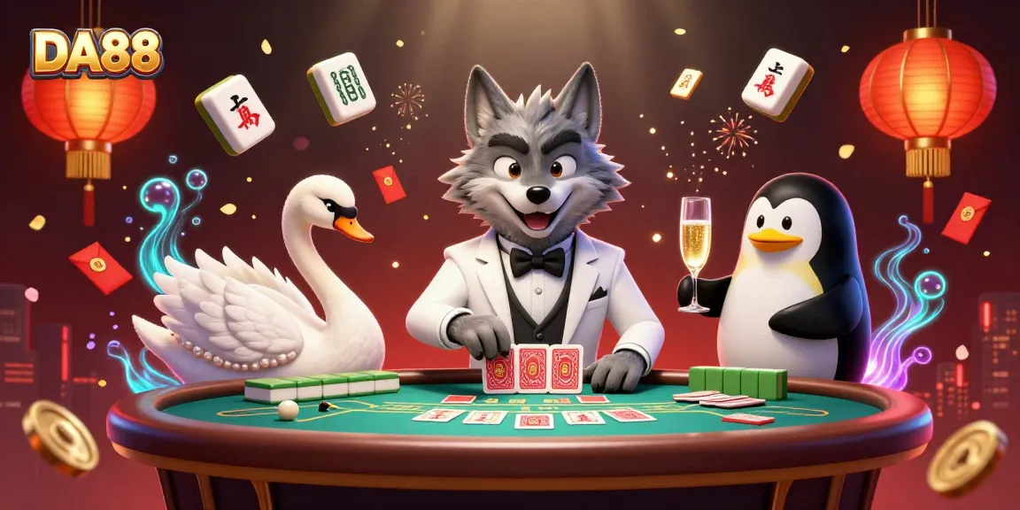 Experience DA88's vibrant baccarat scene with animated characters and lively gaming elements.