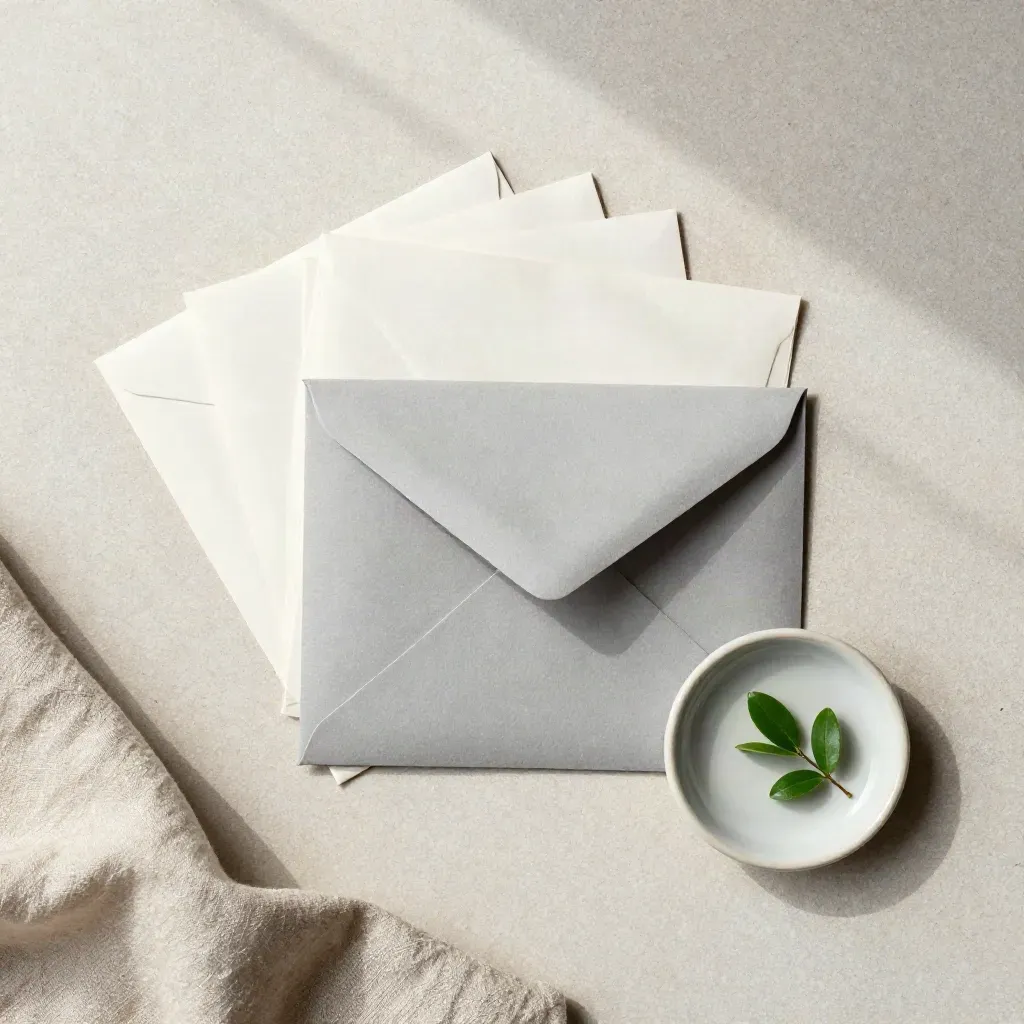 buste budget, rametto verde, piattino in ceramica e lino su pietra chiara